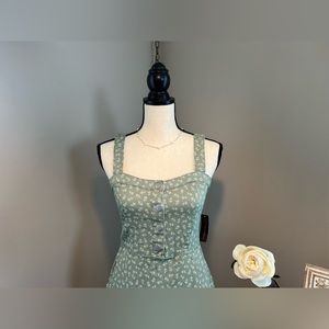 (NEW) Sage Green Floral Overall Style Dress - No Boundaries